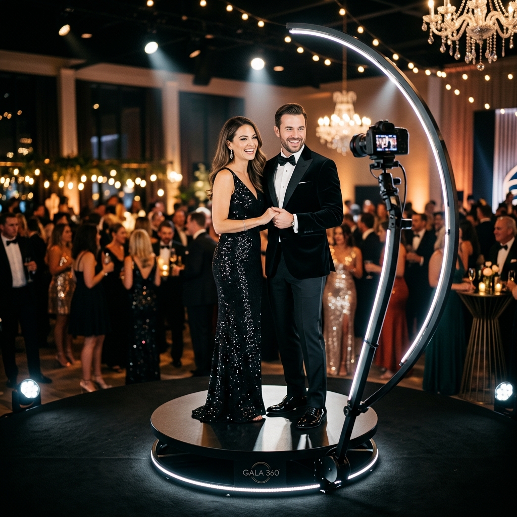360 video photo booth platform capturing guests in slow motion at an event